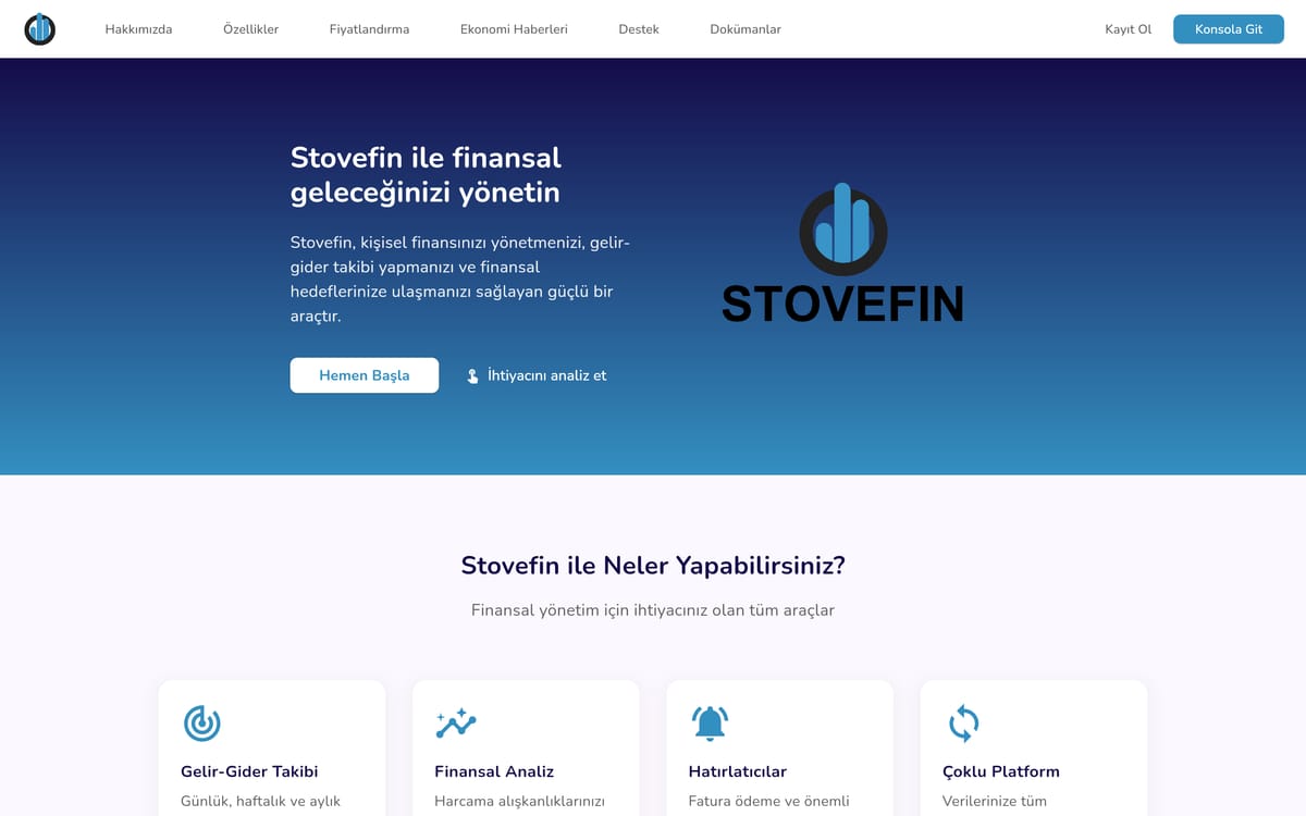 Stovefin — ön muhasebe ve finans yönetimi platformu — ekran görüntüsü